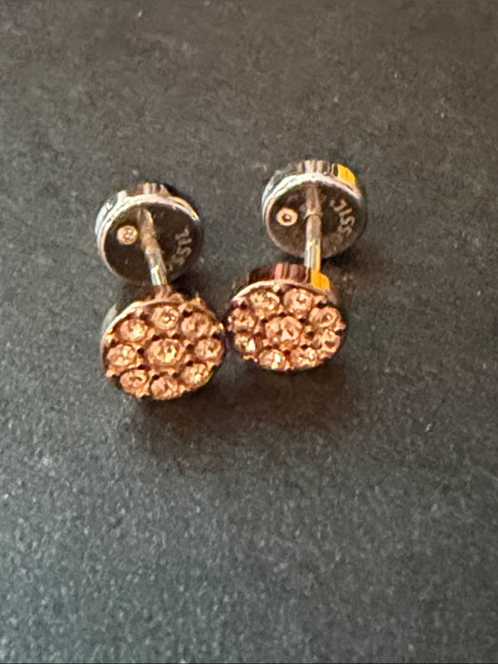 FOSSIL SET Round Pave Crystal Stud Earrings - Rose Gold Tone and necklace set